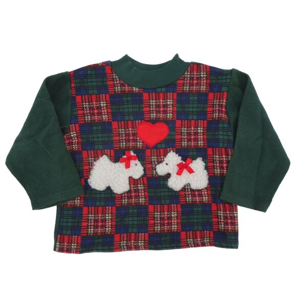 VTG Young Hearts Toddler Girl 4T Crewneck Green Scottie Dog Scottish Sweatshirt - Picture 1 of 13
